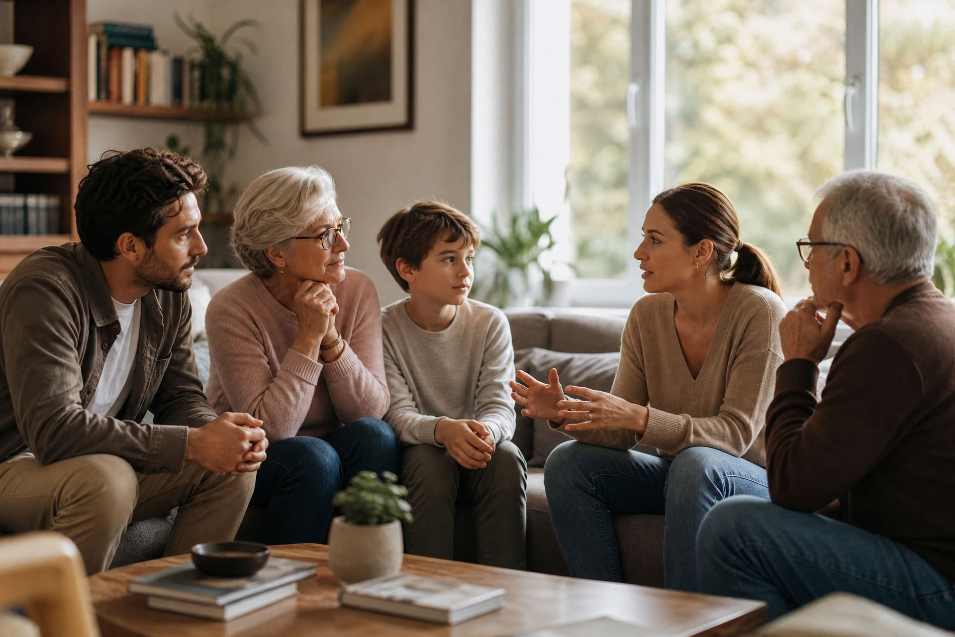 Family in a supportive conversation